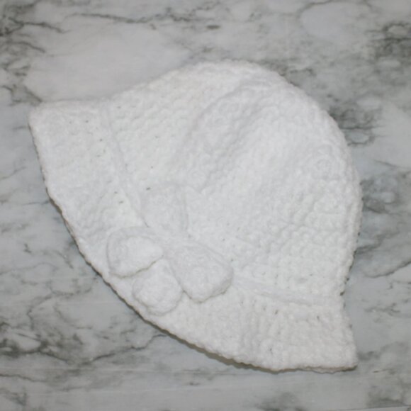 HAND CRAFTED Hat Crochet Bucket Chenille Floppy Wide Brim White Cloud Dancer - Picture 5 of 12